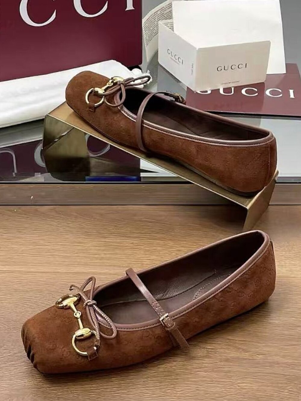 Gucci Brown Suede Horsebit Mary Jane Flats - Picture 4 of 4